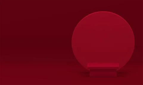 Red 3d squared podium with round wall background for promo realistic vector i Stock Illustration