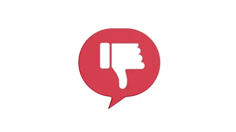 Red 3D thumbs-down icon animation. A white hand symbol in a chat bubble. Stock-Footage 315630350