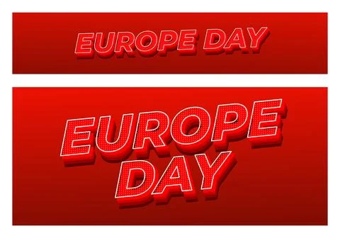 Red 3d typographic composition reading Europe Day with dotted halftone text.. Illustrazione stock