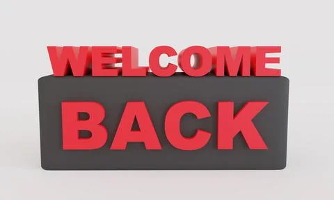 Red 3D Welcome Back text isolated on white background with clipping path. 3D  Illustrazione stock