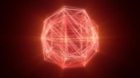 Red 3D wireframe structure of a sphere with glowing neon lines, representing  Ilustración de archivo