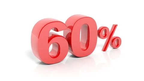 Red 60 percent number, isolated on white background. Stock Photos