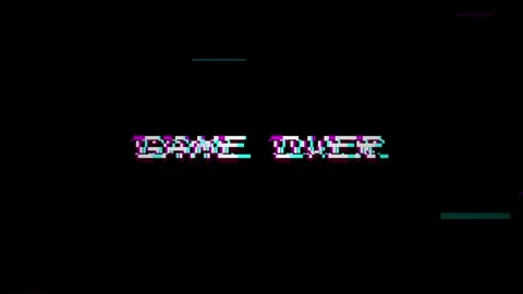 Red 8-bit game over pixel text on black background Stock Footage 342204770