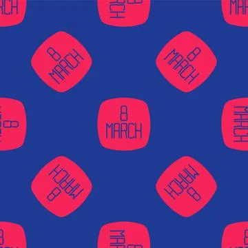 Red 8 March icon isolated seamless pattern on blue background. Internationa.. Stock Illustration