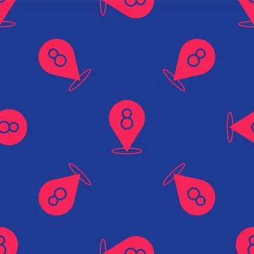 Red 8 March icon isolated seamless pattern on blue background. Internationa.. Stock Illustration
