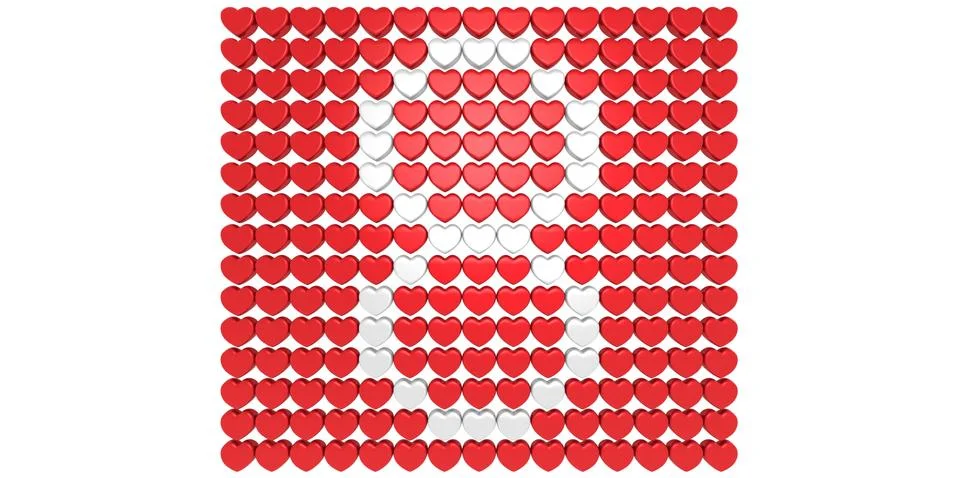 Red 8 March shape from many 3D hearts on white background Women's Mother's da Stock Illustration