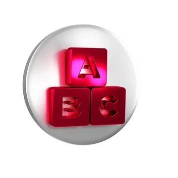 Red ABC blocks icon isolated on transparent background. Alphabet cubes with.. Stock Illustration