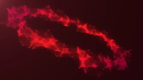Red abstract 3D network with interconnected lines forming a circular pattern on Vidéo 280095560
