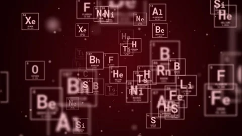 Red abstract background with animated icon periodic table of chemical elements Video stock 284106711