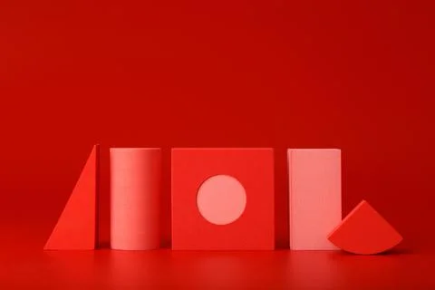 Red abstract background with geometric figures against red background with copy Stock Photos