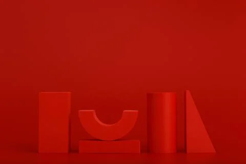 Red abstract background with red geometric figures against red background with Stock Photos