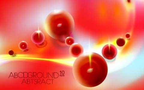 Red abstract background with spheres. Balls composition plastic bubbles. Stock Illustration