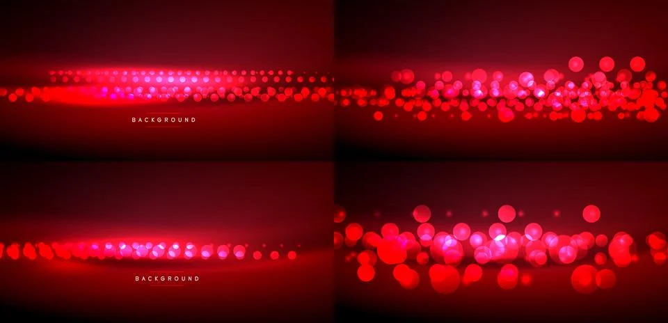 Red abstract backgrounds, vibrant bokeh effects. Circles create dynamic light Stock Illustration