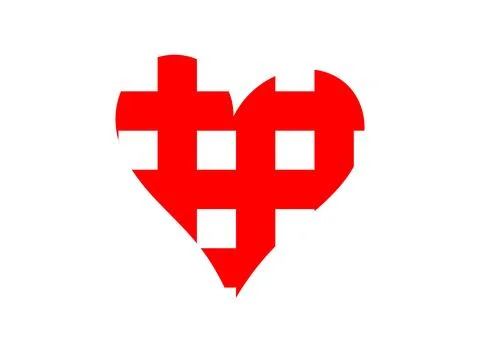 Red abstract broken heart graphic, Deconstructed checkered heart illustration Stock Illustration