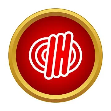 Red abstract circular logo with gold border Stock Illustration