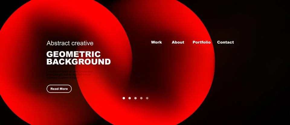 Red abstract design dominates image. Text overlays dark background, promoting Illustrazione stock