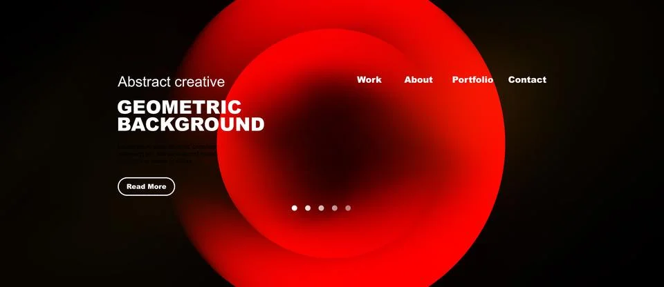 Red abstract design dominates image. Text overlays include work, about, Stock Illustration
