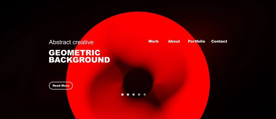 Red abstract design dominates screen. Minimalist website layout features text Illustration