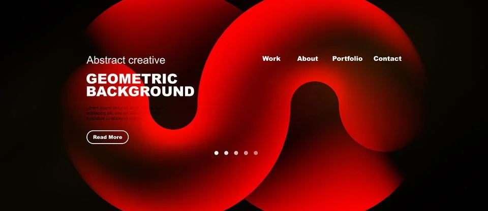 Red abstract design features flowing shapes, text elements, navigation menu. Stock Illustration