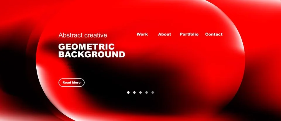 Red abstract design features geometric shapes, text elements, navigation menu Stockillustratie