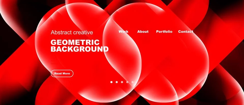 Red abstract design features overlapping circles, text elements, navigation Stock Illustration