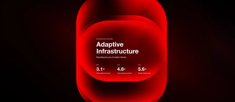 Red abstract design features text regarding adaptive infrastructure. Numbers Stock Illustration