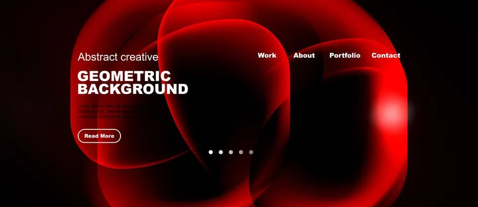 Red abstract design. Website header features text, navigation, button. Dark Stockillustratie