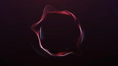 Red abstract energy sphere with flowing luminous waves on dark background. .. Illustrazione stock