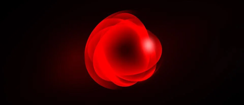 Red abstract form dominates black background. Layers create glowing effect, Stock Illustration