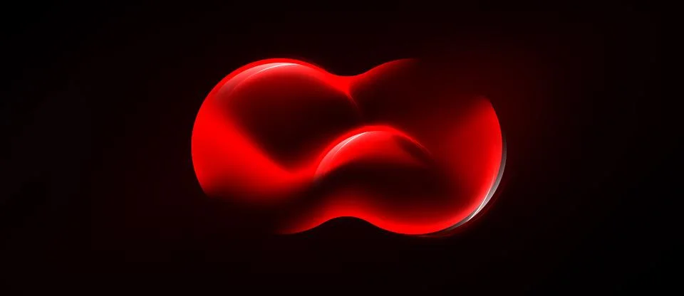 Red abstract form resembling infinity symbol. Glossy surface, dark background 库存插图