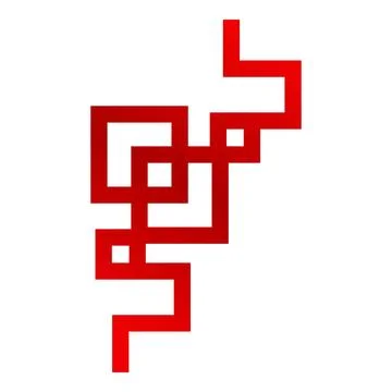 Red abstract geometric shape forming labyrinth pattern イラスト素材
