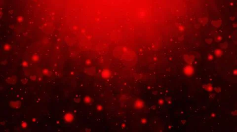 Red abstract gradient bokeh background with circles, hearts and rays Stockillustratie