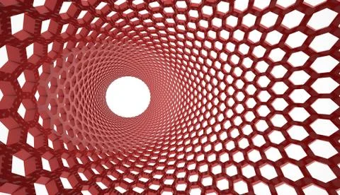 Red abstract hexagonal mesh background rendered. Stock Illustration