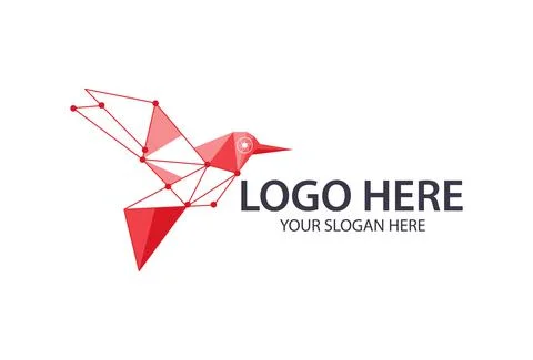 Red Abstract Line Dot Low Poly Crow Logo Design	 Stock Illustration