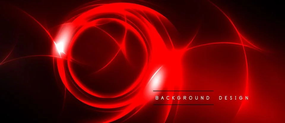 Red abstract lines form circular shapes. Dark background enhances glowing e.. Stock Illustration
