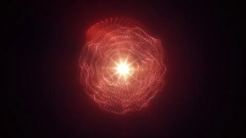 Red abstract particle sphere with a blazing central starburst, soft radiati.. Illustrazione stock