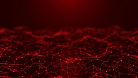 Red abstract polygon network landscape, futuristic digital grid background .. イラスト素材