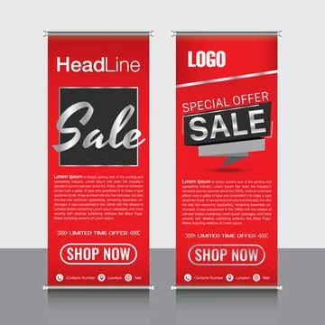 Red abstract Rollup Banner Vector EPS Stock Illustration