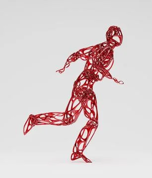 Red Abstract Running Man Web Skeleton Pose Model 写真素材