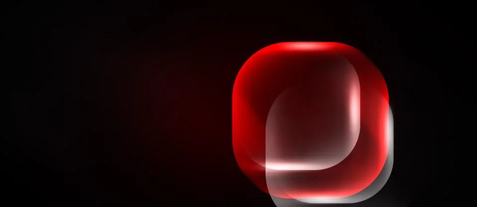 Red abstract shape dominates dark background. Rounded squares overlap creatin Illustrazione stock