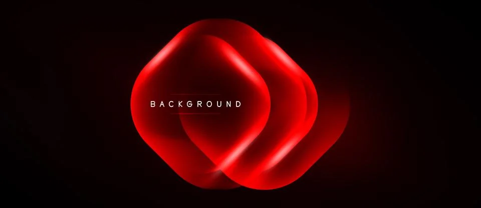 Red abstract shape glows against black background. Layers create depth, moder Stock Illustration