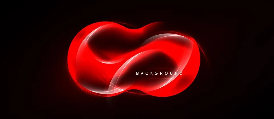 Red abstract shape glows against black background. Smooth curves create dynam Stock Illustration