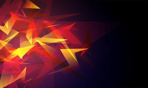 Red abstract shapes explosion. Shards of broken glass. Glowing dynamic Illustrazione stock