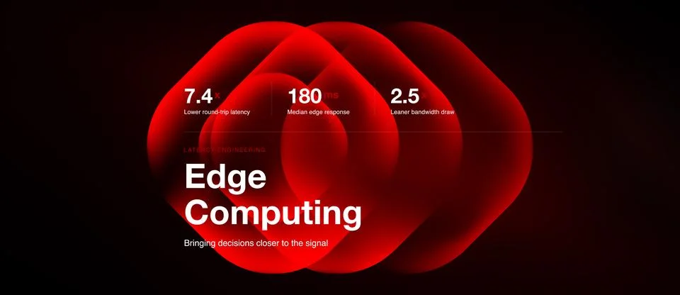 Red abstract shapes highlight latency, response time, bandwidth. Text promote Stock Illustration