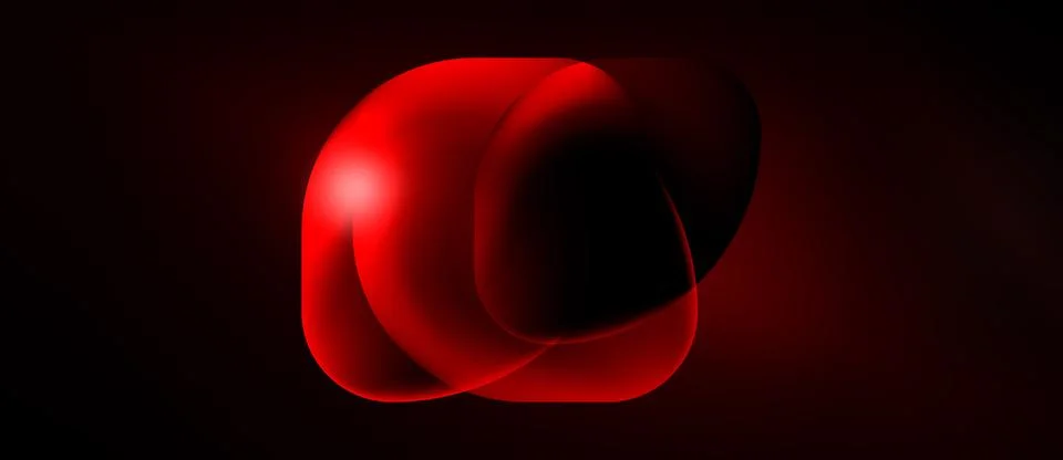 Red abstract shapes overlap, creating luminous effect. Dark background Illustrazione stock