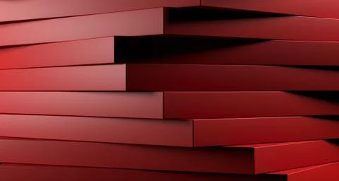 Red Abstract Stacked Boxes Closeup. 3D Rendering Stock Illustration