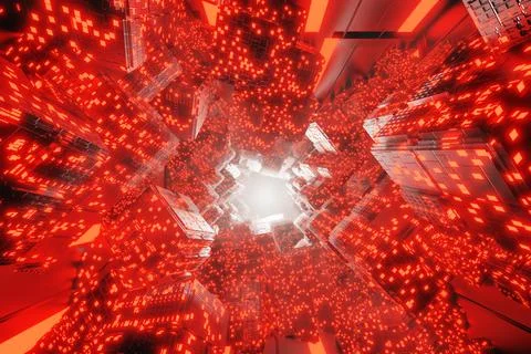 Red abstract technology big data digital background. 3d rendering. Abstract Stock Illustration