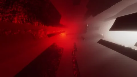 Red abstract tunnel with floating shards 3D animation Stock Footage 327197642