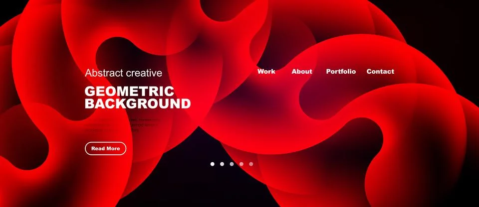 Red abstract waves form dynamic background. Navigation includes work, about, Illustrazione stock