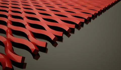 Red abstract waves rendered on black background Stock Illustration